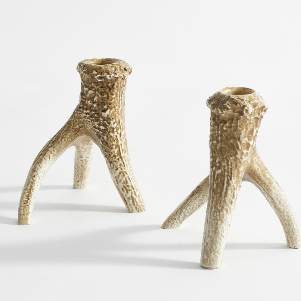 Pottery Barn Realistically Rustic Faux Antler Taper Candleholders - Set of 2 🦌